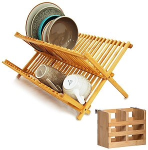 Kit Cozinha Bambu Escorredor De Louças Pratos e Talheres Pia Orgânico - Yoi