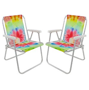 Kit 2 Cadeira Alta Alumínio Praia Camping Piscina Jardim Oxford Tie Dye - Belfix