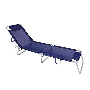 Cadeira Espreguiçadeira Slim Alumínio Azul Marinho Ajustável Piscina Praia - Zaka