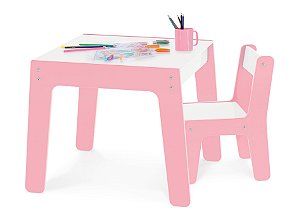 Conjunto Mesa Mesinha + 1 Cadeira Cadeirinha Infantil Mdf - Junges - Rosa