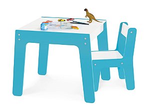 Conjunto Mesa Mesinha + 1 Cadeira Cadeirinha Infantil Mdf - Junges - Azul