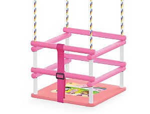 Balanço Bebê Infantil Em Madeira Mdf Com Cinto Até 35 Kg Inmetro - Junges - Rosa