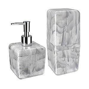 Kit Dispenser Sabonete Líquido 330ML + Porta Escova De Dente C/ Tampa Pia Banheiro - Coza