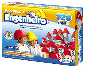 Jogo Brincando De Engenheiro Construir 120 Peças Blocos Madeira - 52798 Xalingo
