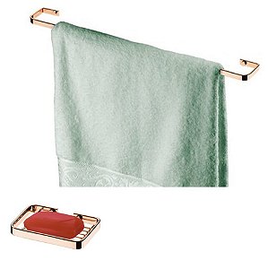 Kit Banheiro Rosé Gold Toalheiro 60cm + Saboneteira Parede Cobre - Future