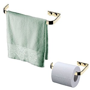 Kit Banheiro Dourado Toalheiro Porta Toalha 22cm + Suporte Papel Higiênico - Future