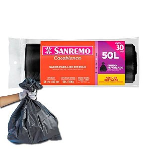 Sacos Para Lixo 30un Em Rolo 50 Litros Fundo Reforçado Cozinha Lixeira - Sanremo