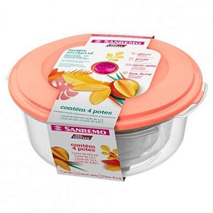 Conjunto 4 Potes Plásticos Alimentos Mantimentos Geladeira Cozinha - 560/2c Sanremo - Rosa