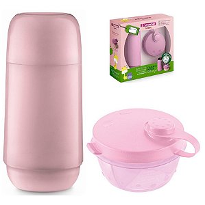 Conj Garrafa Térmica 250ml Pote Leite Em Pó Para Bebe Criança Viagem - SR1001 Sanremo - Rosa