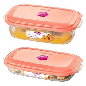 Conjunto 2 Potes Plástico Alimentos Mantimentos Geladeira Cozinha - SR380/22 Sanremo - Rosa