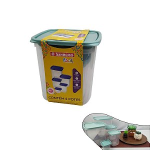 Conjunto 5 Potes Hermético Plástico Alimentos Mantimentos Cozinha - SR149/6C Sanremo - Azul