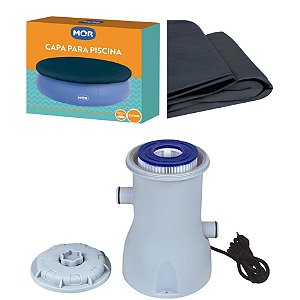 Kit Capa + Filtro 2.200 L/h Para Piscina Splash Fun 2400 Litros - Mor