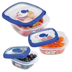 Conjunto 3 Potes Herméticos Porta Alimentos Geladeira Cozinha Flor - 712 Sanremo - Azul