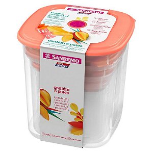 Conjunto 5 Potes Porta Alimentos Mantimentos Geladeira Cozinha Armário - 490 Sanremo - Rosa
