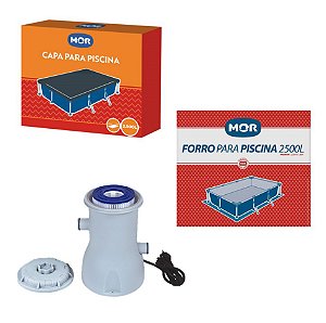 Kit Filtro 2.200 L/h + Capa + Forro Para Piscina Premium 2500 Litros - Mor