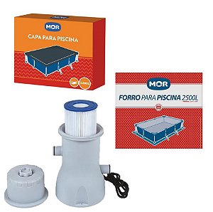 Kit Filtro 3.600 L/h + Capa + Forro Para Piscina Premium 2500 Litros - Mor