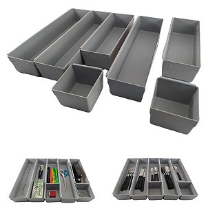 Organizador De Gaveta Modular Separador Talheres Utensílios Cozinha - Purimax - Cinza