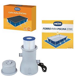 Kit Filtro 3.600 L/h + Capa + Forro Para Piscina Premium 3700 L - Mor