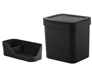 Kit Lixeira 4,7 Litros Cesto De Lixo Organizador Pia Porta Detergente Esponja Preto - Ou