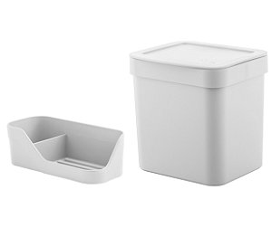 Kit Lixeira 4,7 Litros Cesto De Lixo Organizador Pia Porta Detergente Esponja Branco - Ou
