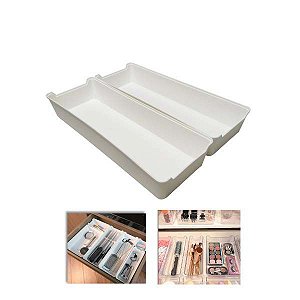 Kit 2 Organizador De Gaveta Plástico Multiuso Cozinha Armário Quarto - Uz - Branco