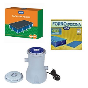 Kit Capa + Forro + Filtro Bomba 2.200 L/h Para Piscina Premium 5000 Litros - Mor