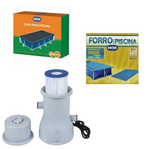 Kit Capa + Forro + Filtro Bomba 3.600 L/h Para Piscina Premium 5000 Litros - Mor