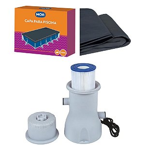 Kit Filtro Bomba 3600 L/h + Capa Para Piscina Premium 7600 Litros - Mor