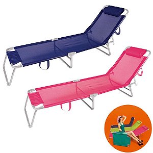 Kit 2 Cadeira Espreguiçadeira Alumínio Para Piscina Praia 4 Posições - Mor - Azul Marinho-Rosa