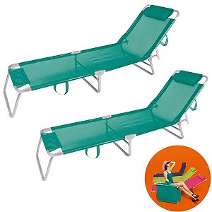 Kit 2 Cadeira Espreguiçadeira Alumínio Para Piscina Praia 4 Posições - Mor - Turquesa