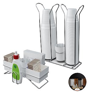 Kit Organizador Sachês Café Açúcar Chá + Suporte Porta Copos Descartáveis - Stolf