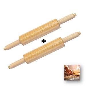 Kit 2 Rolo Móvel 43cm Para Massas Pizza Pão Macarrão De Madeira Cozinha - Stolf