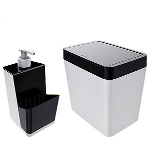 Kit Dispenser Porta Detergente + Lixeira 5 Litros Para Pia Cozinha - Branco Crippa - Preto