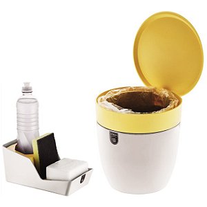 Kit Organizador De Pia Porta Detergente + Lixeira 2,5 Litros Cozinha - Branco Crippa - Amarelo