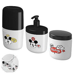 Kit Dispenser Sabonete Líquido Porta Escova Dente Algodão Mickey Acessório Pia Banheiro - Coza