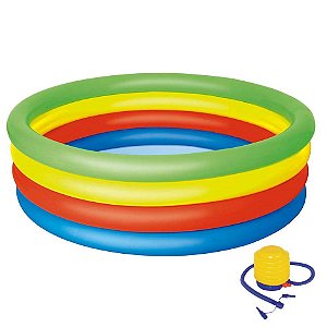 Kit Piscina Banheira Arco Iris Inflável 550 Litros + Inflador Sanfonado - Mor