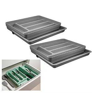 Kit 2 Organizador De Gaveta Divisor Porta Talheres Extensível Cozinha Logic - Ou - Chumbo