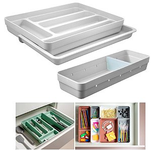 Kit 2 Organizador De Gaveta Porta Talheres Extensível Divisor Utensílios Multiuso - Ou - Branco