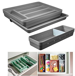 Kit 2 Organizador De Gaveta Porta Talheres Extensível Divisor Utensílios Multiuso - Ou - Chumbo