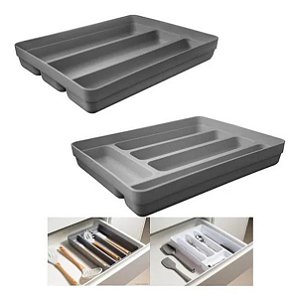 Kit 2 Organizador Gaveta Divisor Talheres Porta Utensílios Cozinha Logic - Ou - Chumbo