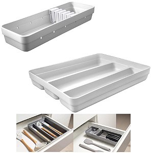 Kit 2 Organizador Gaveta Suporte Utensílios Talheres Porta Facas Logic - Ou - Branco