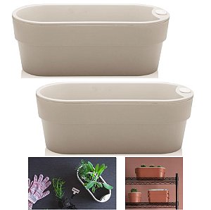 Kit 2 Vaso Hortinha Autoirrigável Planta Tempero Jardim Horizontal - Ou - Bege