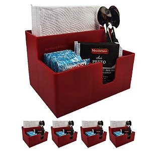 Kit 5 Porta Guardanapo Mesa Papel Sachê Café Açúcar Adoçante Mexedor Lanche - Coza - Vermelho