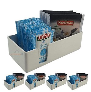 Kit 5 Organizador Porta Sachês Chá Açúcar Mexedor Palito Suporte Café Cozinha Branco - Coza