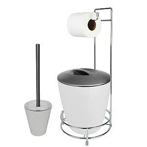 Kit Suporte Porta Papel Higiênico Escova Sanitária Lixeira Com Tampa Grafite 5L  Vitra vintage - Ou