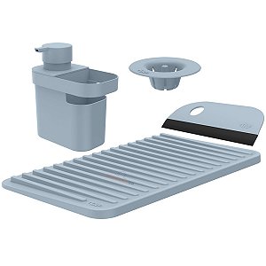 Kit Dispenser Detergente Escorredor Filtro Ralo Rodo Pia Cozinha Azul Glacial - Kte 055 Ou