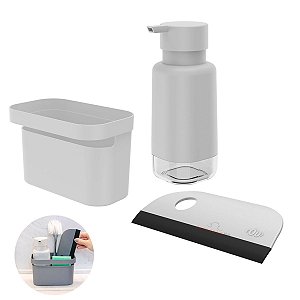 Kit Dispenser Porta Detergente Organizador Rodo Pia Cozinha Branco - Kte 056 Ou