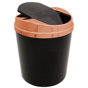 Lixeira 5 Litros C/ Tampa Basculante Metalizada Rose Gold Plástica Para Cozinha Banheiro - AMZ - Preto