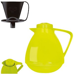 Kit Bule Térmico Amare 650ml + Suporte Coador Café 102 - Mor - Verde Limão