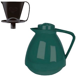 Kit Bule Térmico Amare 650ml + Suporte Coador Café 102 - Mor - Verde escuro